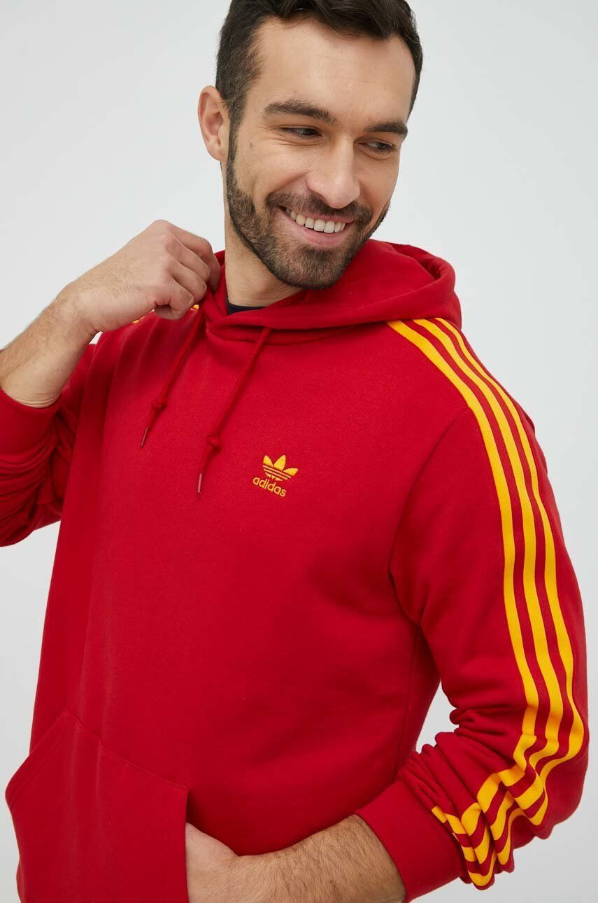 adidas Originals Bavlněná mikina pánská červená barva s kapucí s aplikací - Pepit.cz