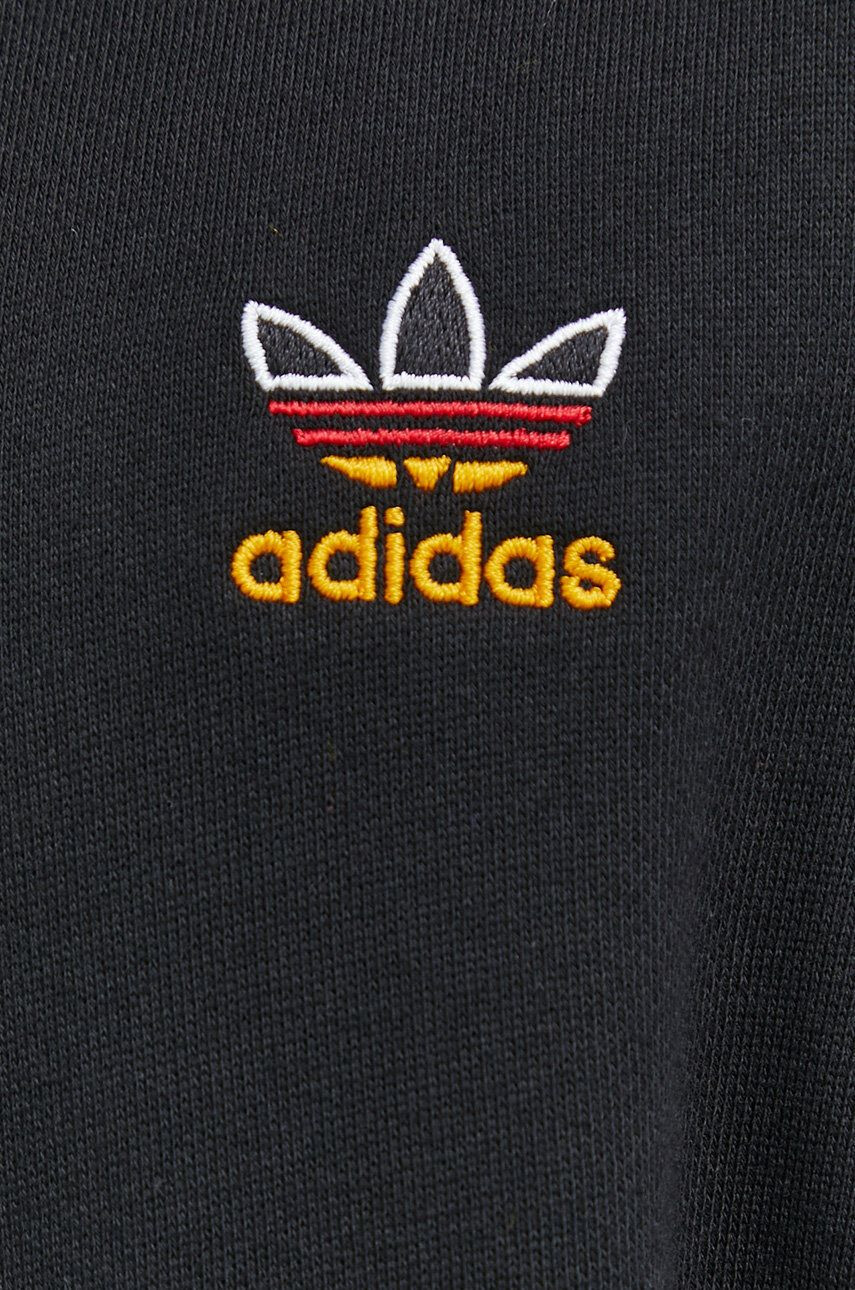 adidas Originals Bavlněná mikina pánská černá barva s kapucí s aplikací - Pepit.cz