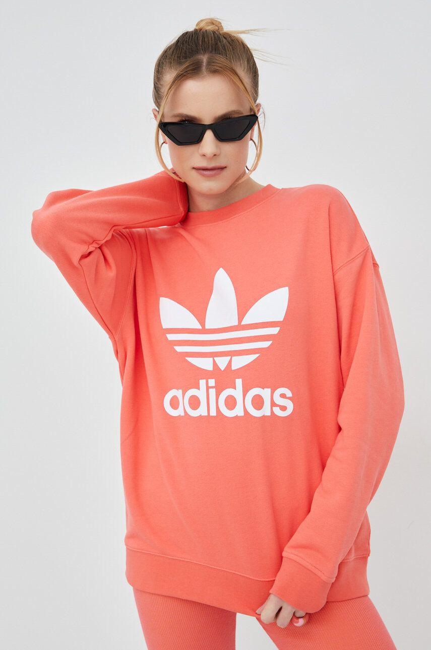 adidas Originals Bavlněná mikina HE9537 dámská oranžová barva s potiskem - Pepit.cz