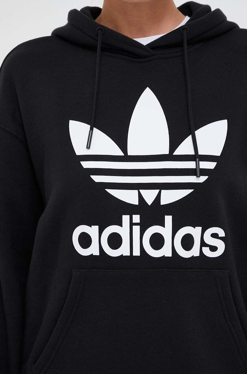 adidas Originals Bavlněná mikina dámská černá barva s kapucí s potiskem - Pepit.cz