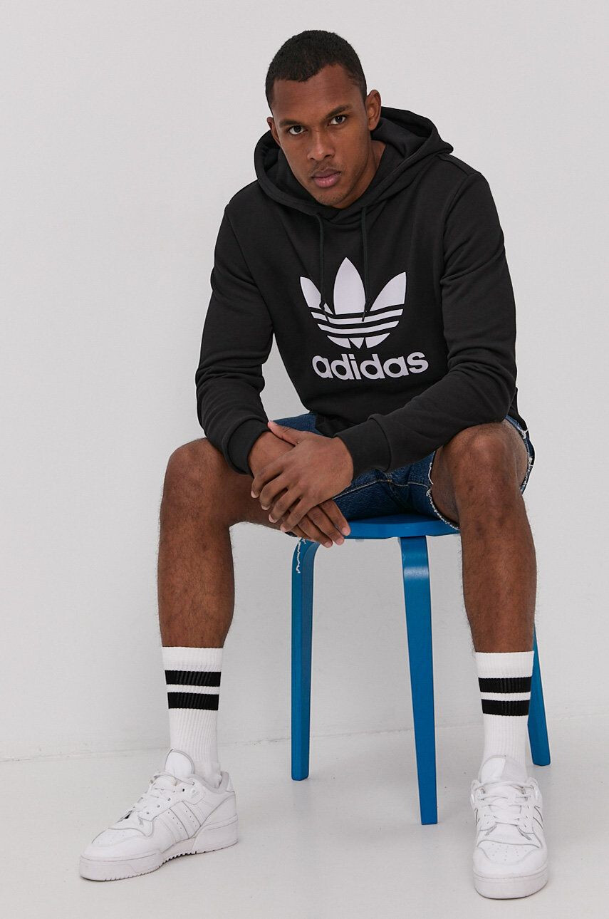 adidas Originals Bavlněná mikina H06667 pánská černá barva s potiskem H06667-BLK/WHT - Pepit.cz