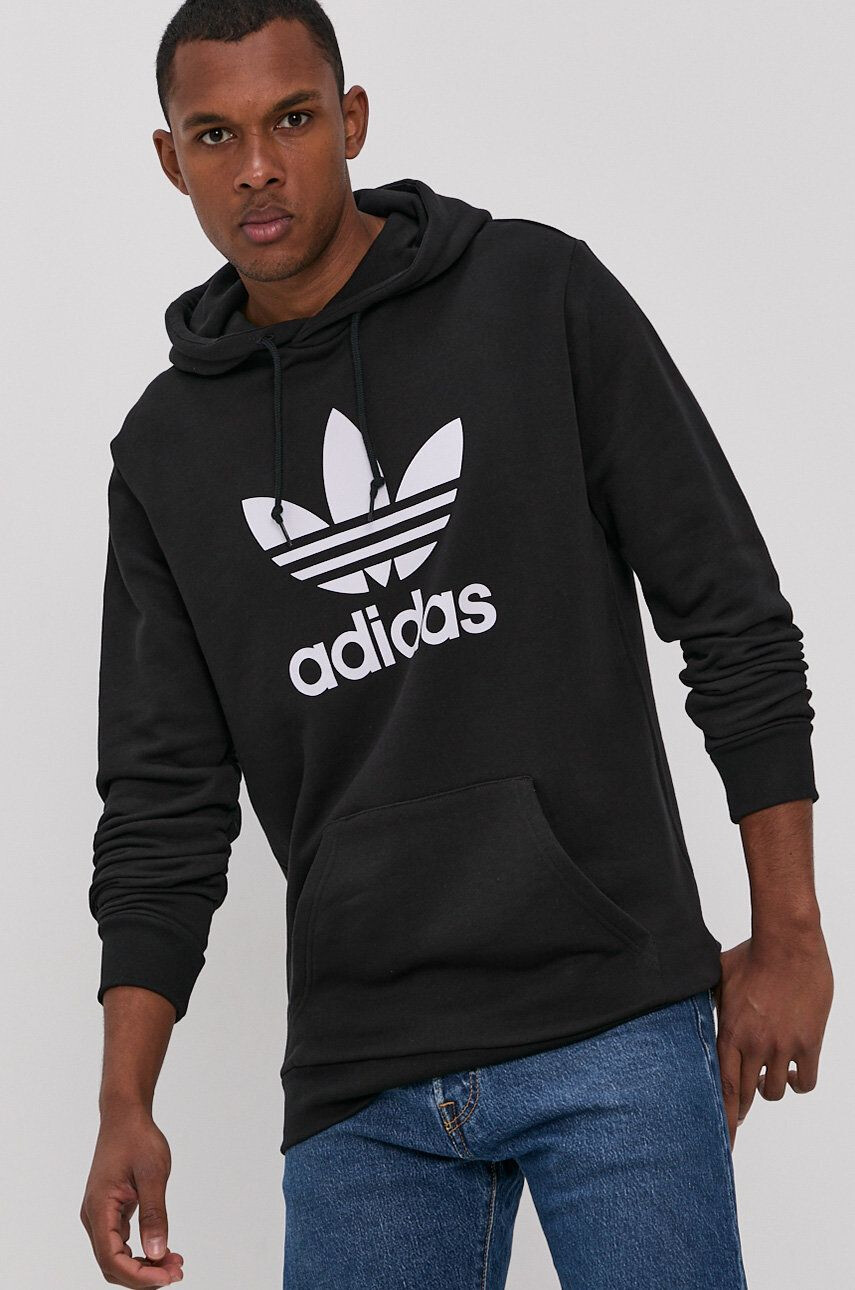 adidas Originals Bavlněná mikina H06667 pánská černá barva s potiskem H06667-BLK/WHT - Pepit.cz