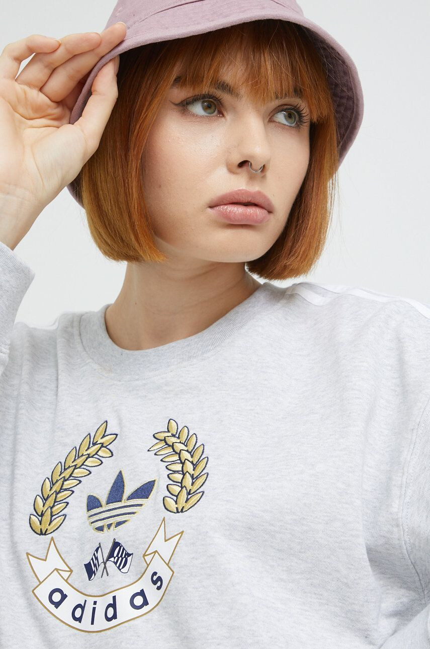 adidas Originals Bavlněná mikina dámská šedá barva s aplikací - Pepit.cz