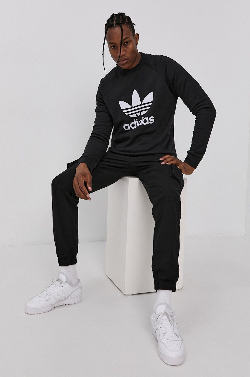 adidas Originals Bavlněná mikina H06651 pánská černá barva s potiskem H06651-BLK/WHT - Pepit.cz