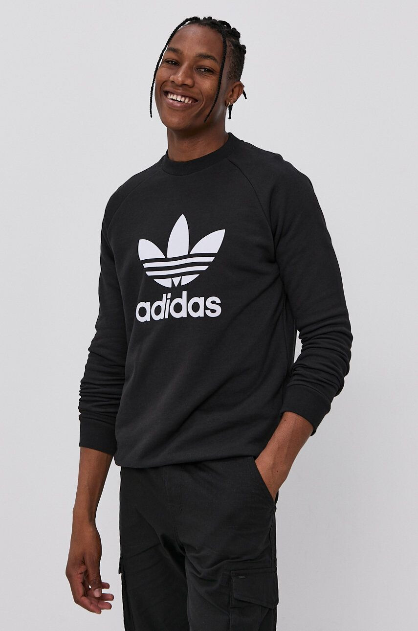 adidas Originals Bavlněná mikina H06651 pánská černá barva s potiskem H06651-BLK/WHT - Pepit.cz