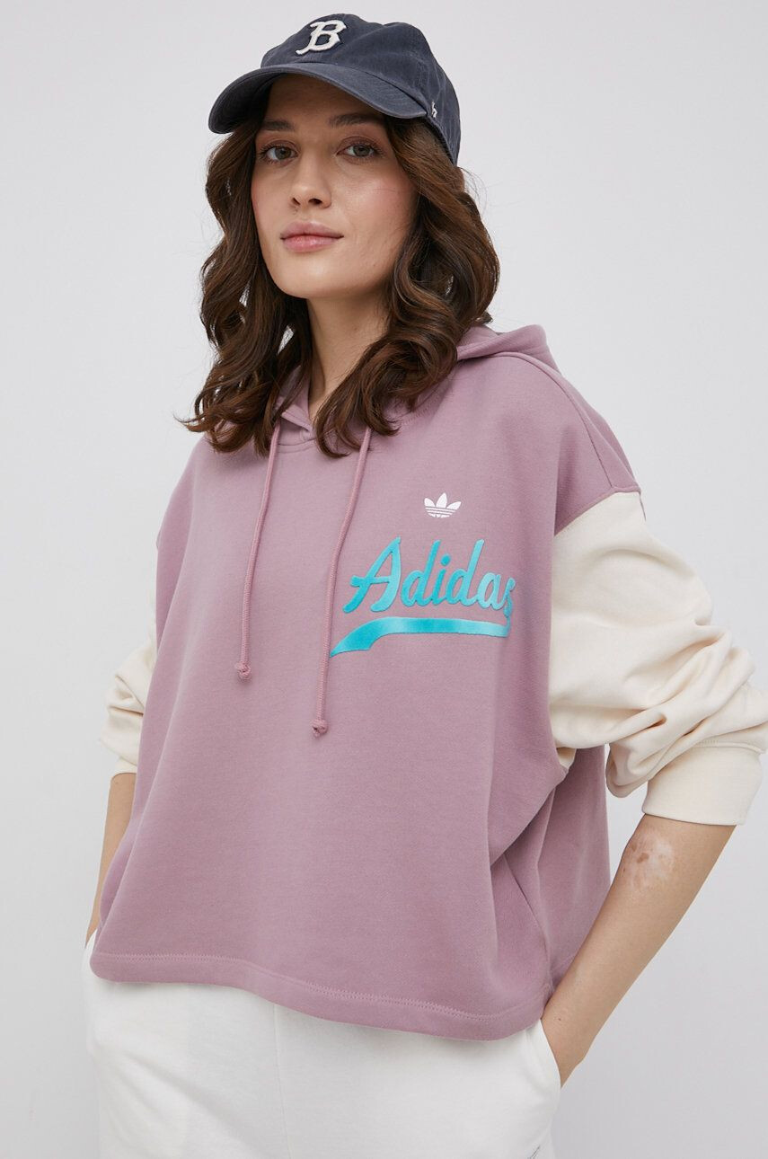 adidas Originals Bavlněná mikina HD9784 dámská růžová barva s aplikací HD9784-MAGM/WHI - Pepit.cz