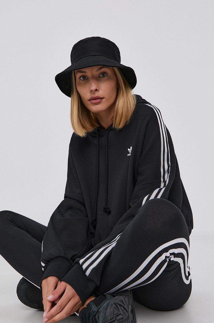 adidas Originals Bavlněná mikina dámská béžová barva s kapucí s potiskem - Pepit.cz