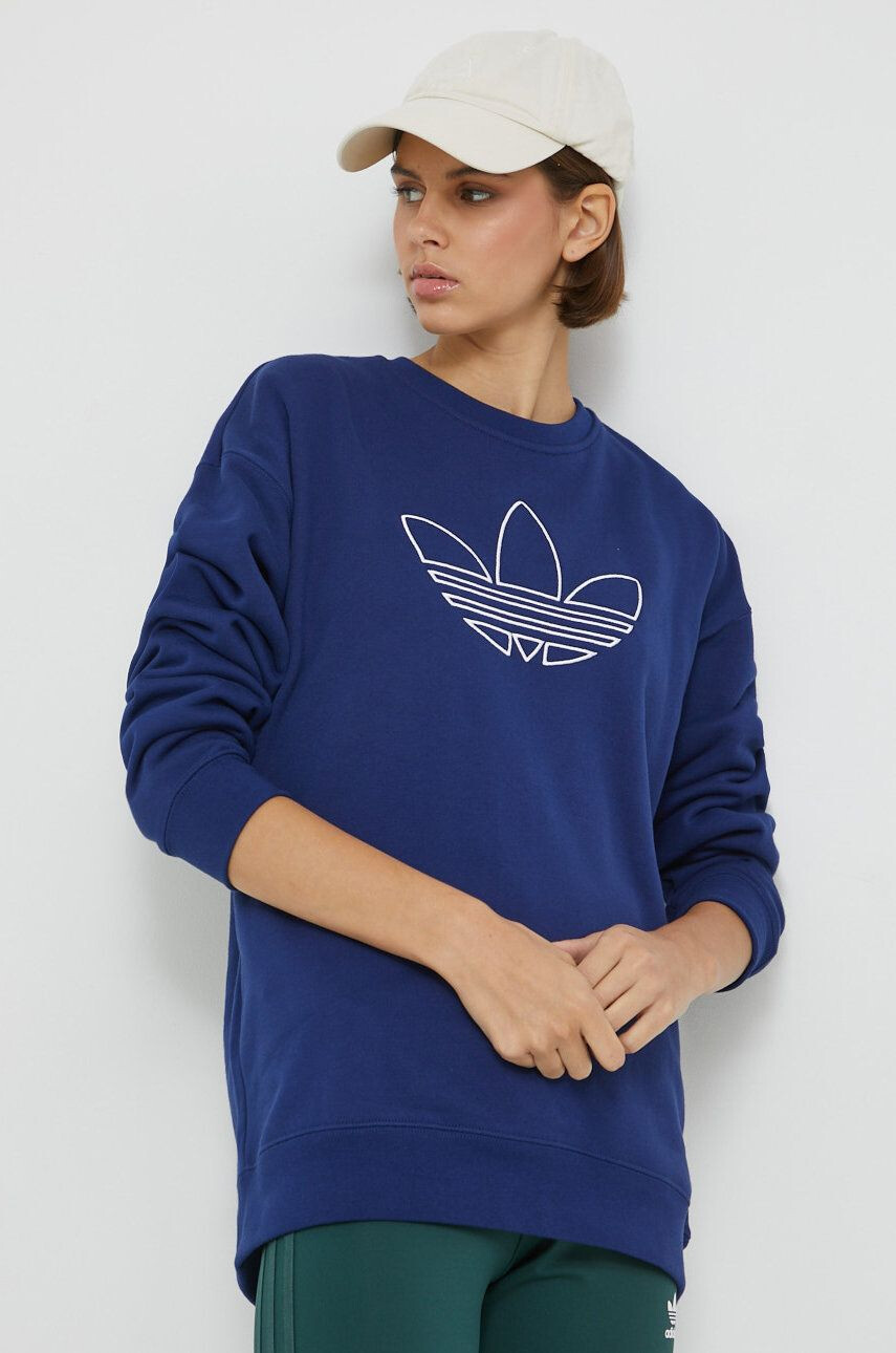 adidas Originals Bavlněná mikina dámská tmavomodrá barva s aplikací - Pepit.cz