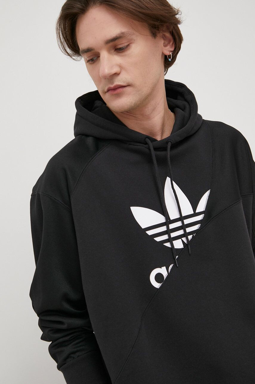 adidas Originals Bavlněná mikina HG6331 pánská černá barva s potiskem - Pepit.cz