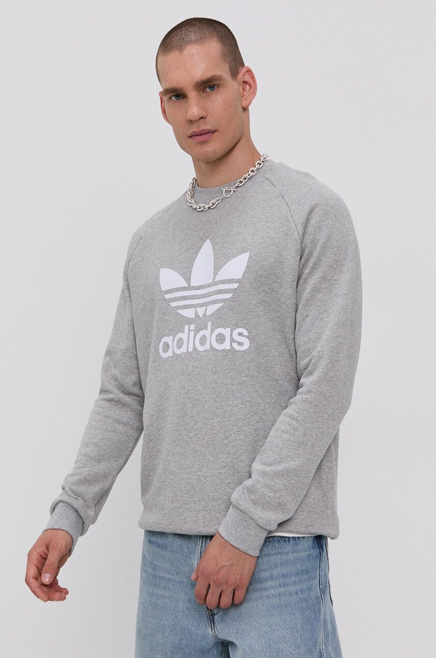 adidas Originals Bavlněná mikina H06650 pánská šedá barva melanžová H06650-MGREYH/WHT - Pepit.cz