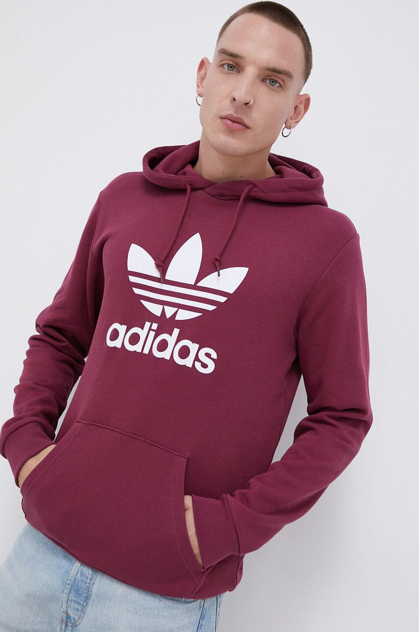 adidas Originals Bavlněná mikina pánská růžová barva s kapucí s aplikací - Pepit.cz