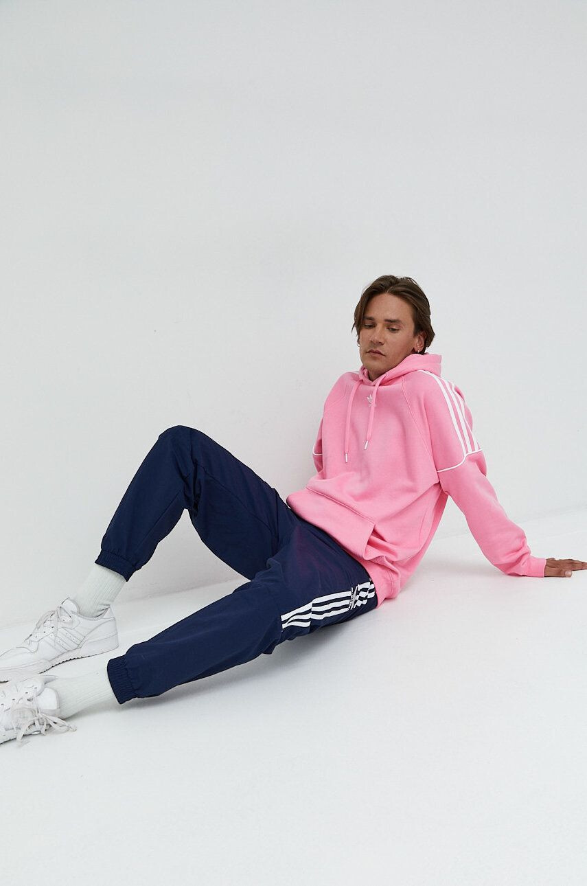 adidas Originals Bavlněná mikina pánská růžová barva s kapucí s aplikací - Pepit.cz