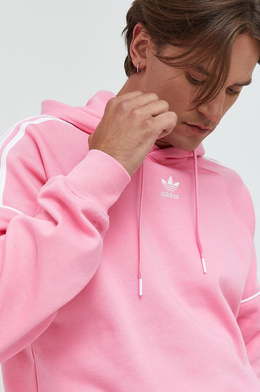 adidas Originals Bavlněná mikina pánská růžová barva s kapucí s aplikací - Pepit.cz