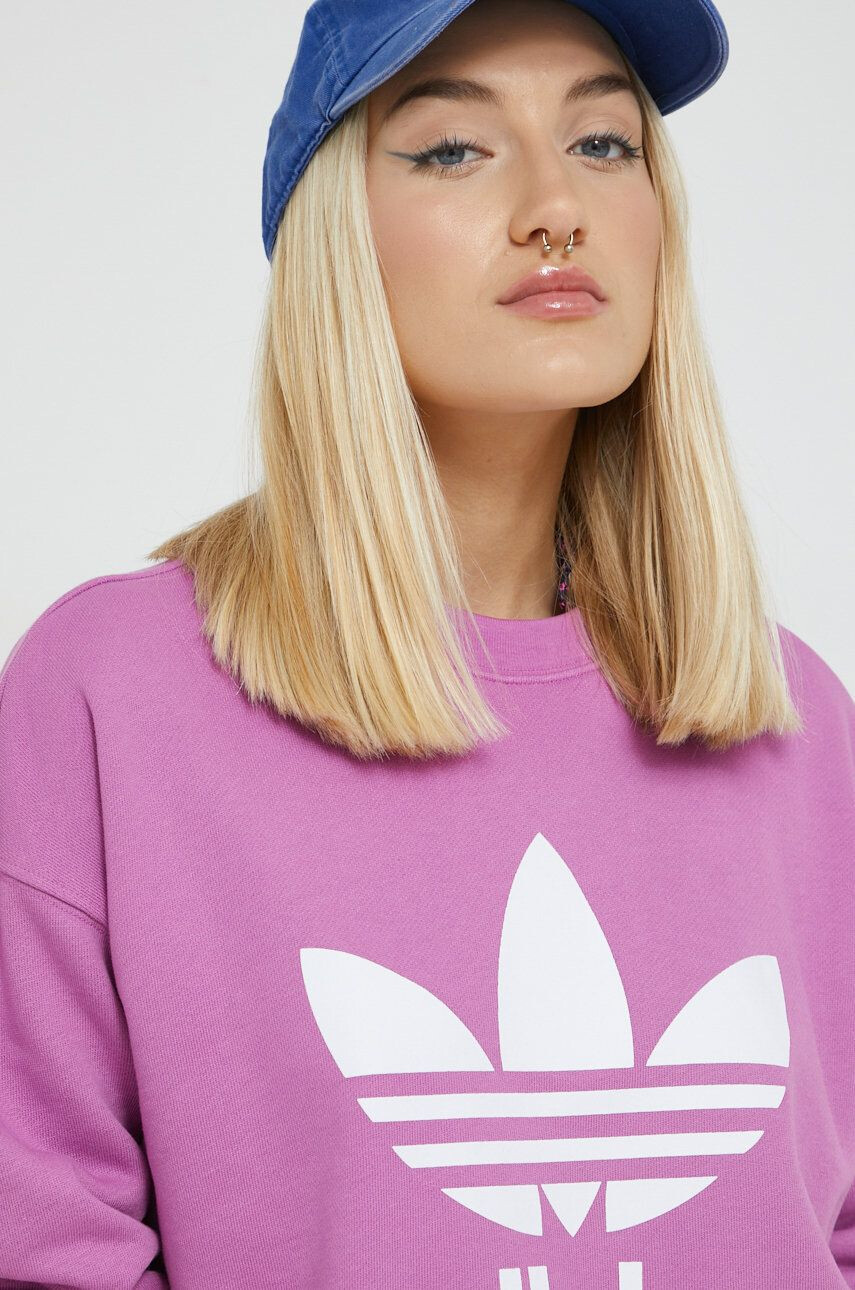 adidas Originals Bavlněná mikina dámská fialová barva s potiskem - Pepit.cz