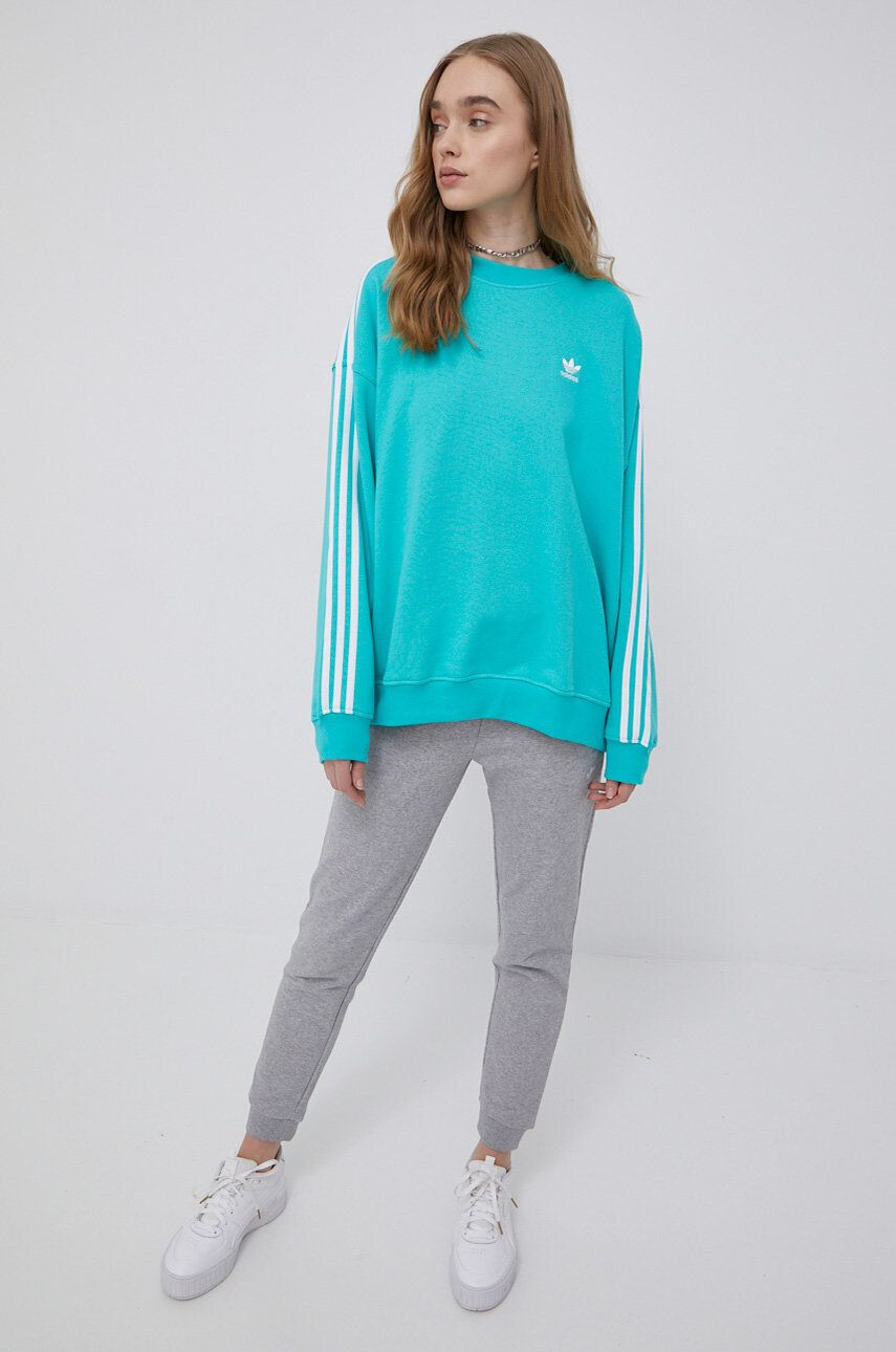 adidas Originals Bavlněná mikina Adicolor HB9471 dámská tyrkysová barva s aplikací - Pepit.cz