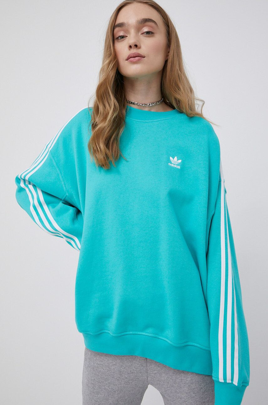 adidas Originals Bavlněná mikina Adicolor HB9471 dámská tyrkysová barva s aplikací - Pepit.cz