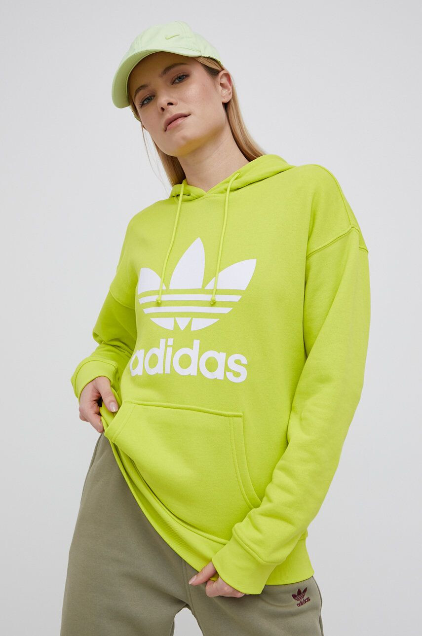 adidas Originals Bavlněná mikina Adicolor HE6950 dámská zelená barva s potiskem - Pepit.cz