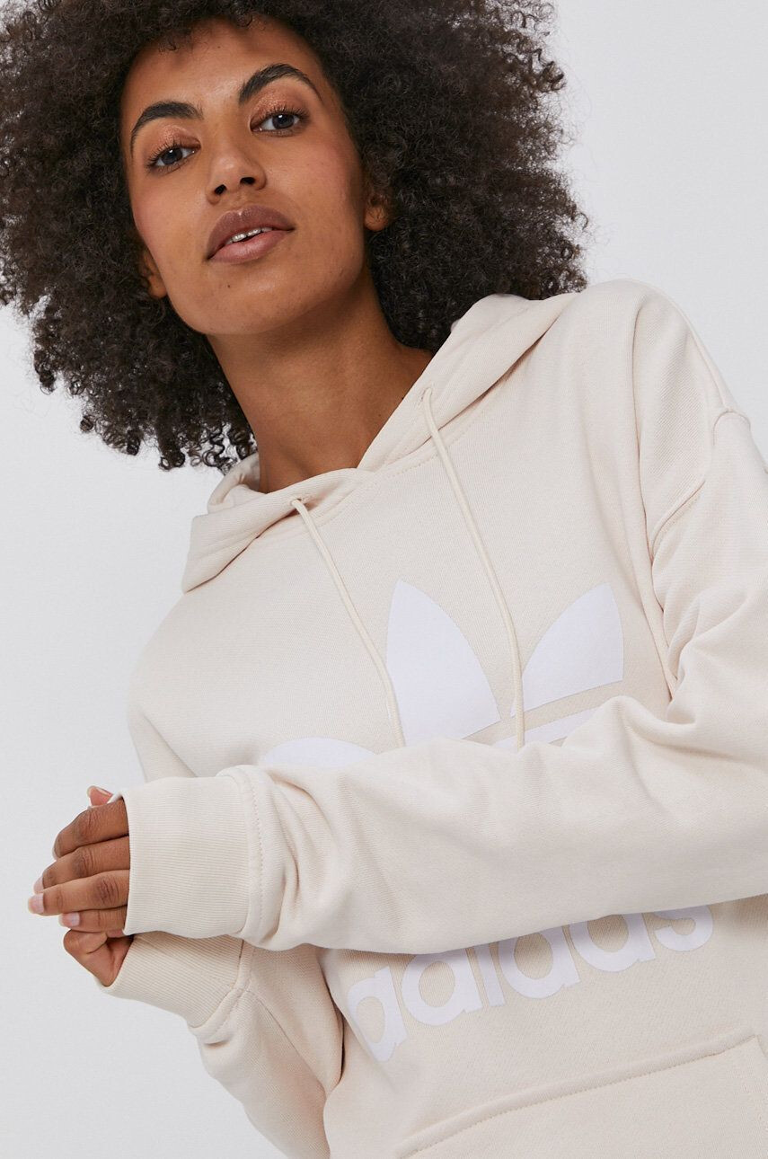 adidas Originals Bavlněná mikina H33586 dámská krémová barva s potiskem - Pepit.cz