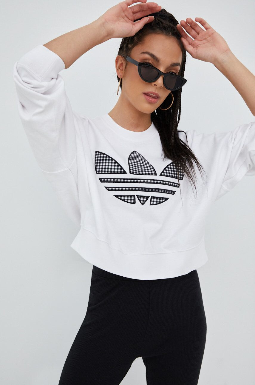 adidas Originals Bavlněná mikina Trefoil Moments HB9443 dámská bílá barva s aplikací - Pepit.cz