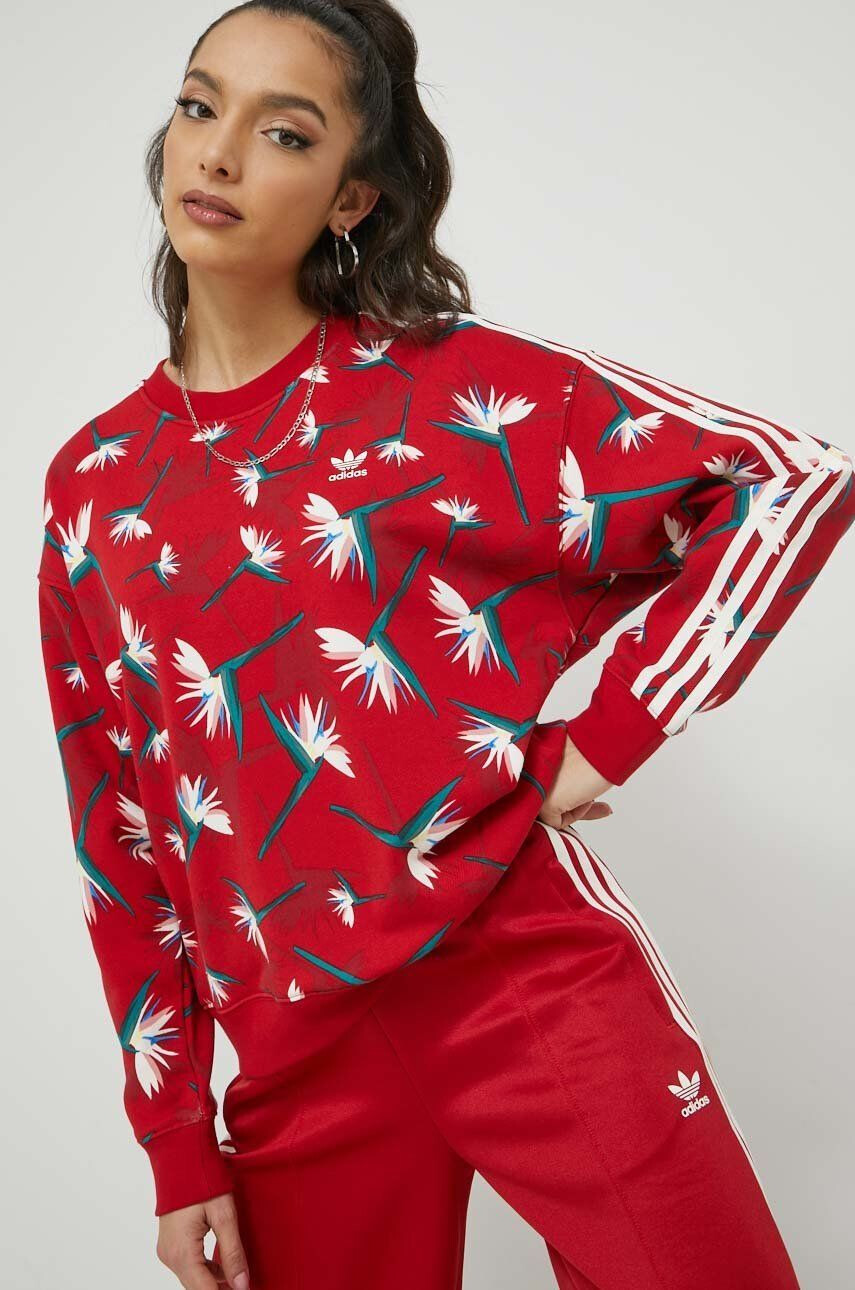 adidas Originals Bavlněná mikina X Thebe Magugu dámská červená barva vzorovaná - Pepit.cz