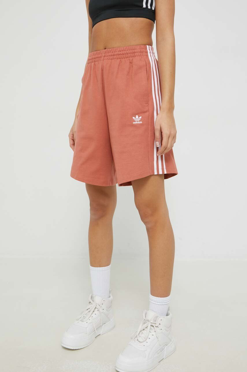 adidas Originals Bavlněné šortky dámské oranžová barva s aplikací high waist - Pepit.cz