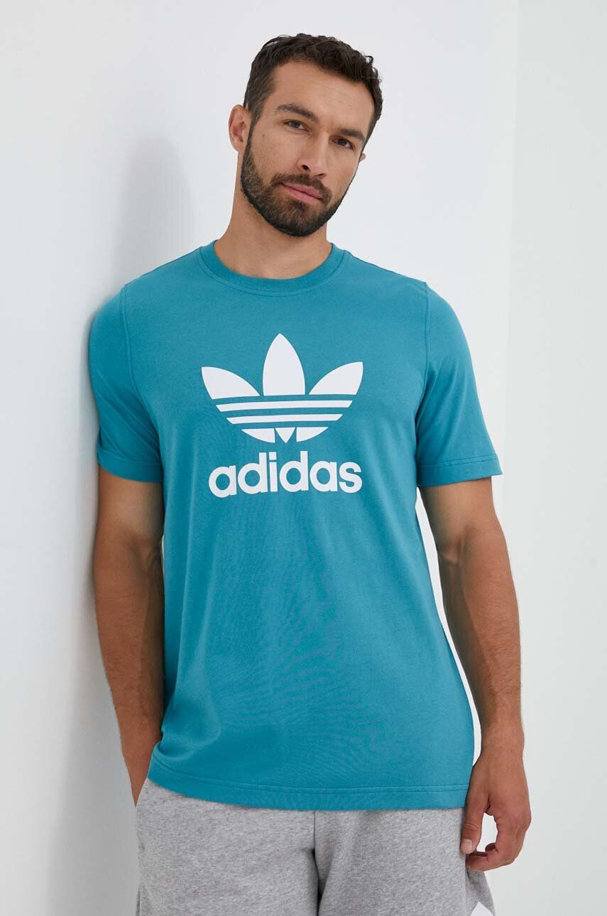 adidas Originals Bavlněné tričko tyrkysová barva s potiskem - Pepit.cz