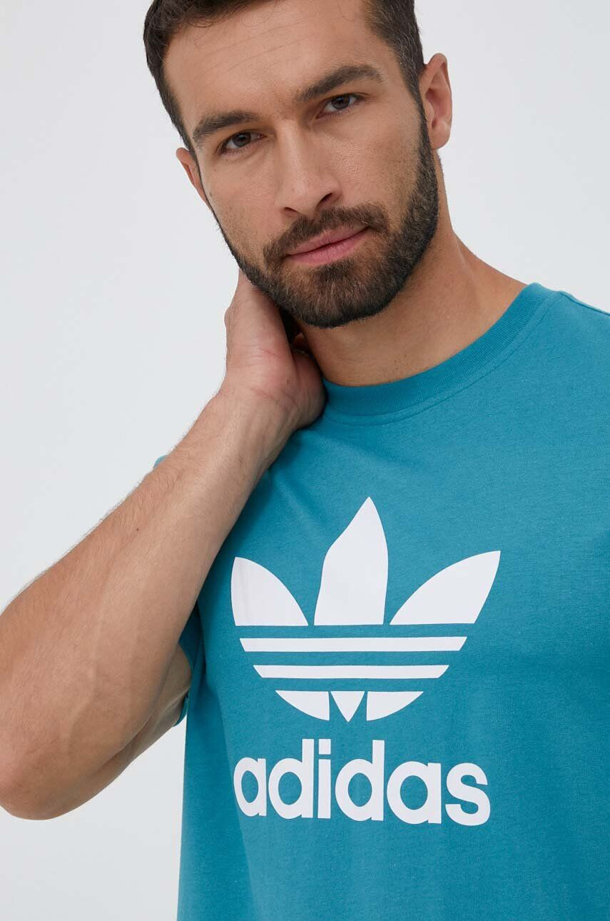 adidas Originals Bavlněné tričko tyrkysová barva s potiskem - Pepit.cz