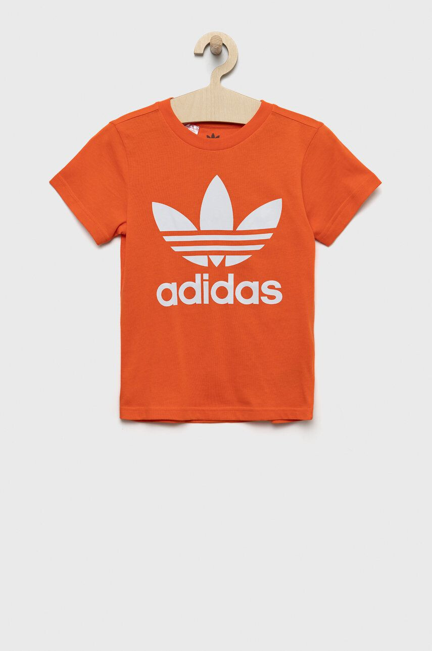 adidas Originals Dětské bavlněné tričko oranžová barva s potiskem - Pepit.cz