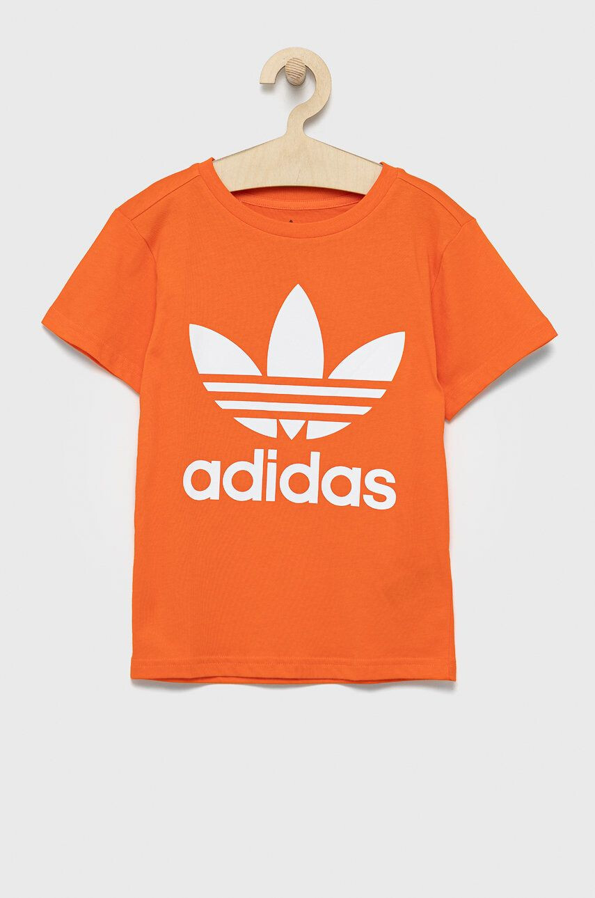 adidas Originals Dětské bavlněné tričko oranžová barva s potiskem - Pepit.cz