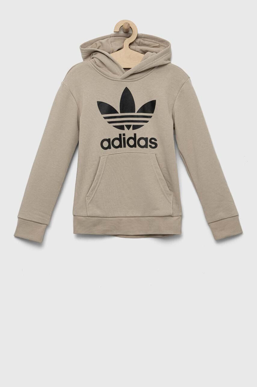 adidas Originals Dětská mikina TREFOIL béžová barva s kapucí s potiskem - Pepit.cz