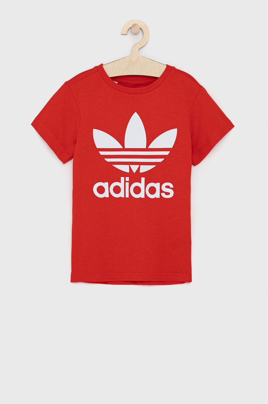 adidas Originals Dětské bavlněné tričko červená barva s potiskem - Pepit.cz