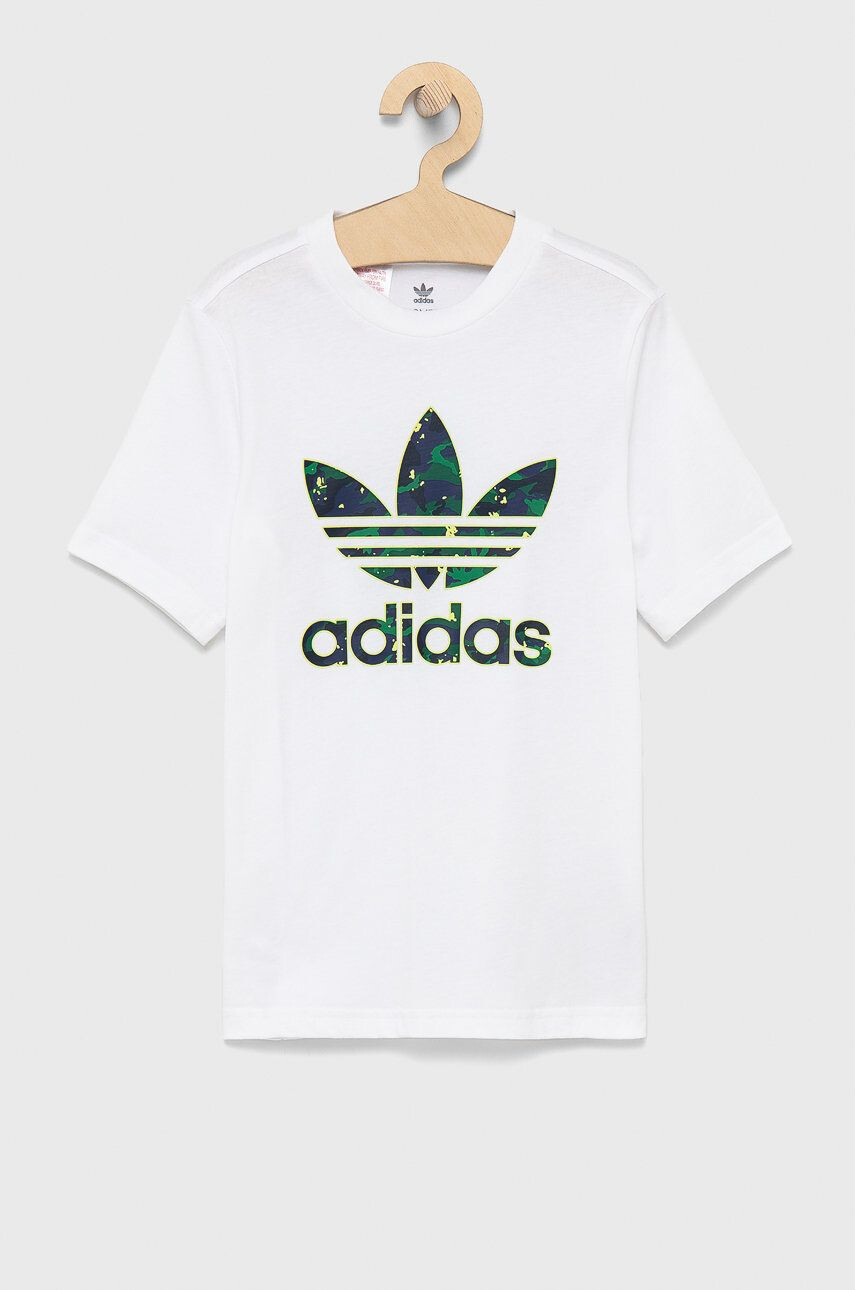 adidas Originals Dětské bavlněné tričko bílá barva s potiskem - Pepit.cz