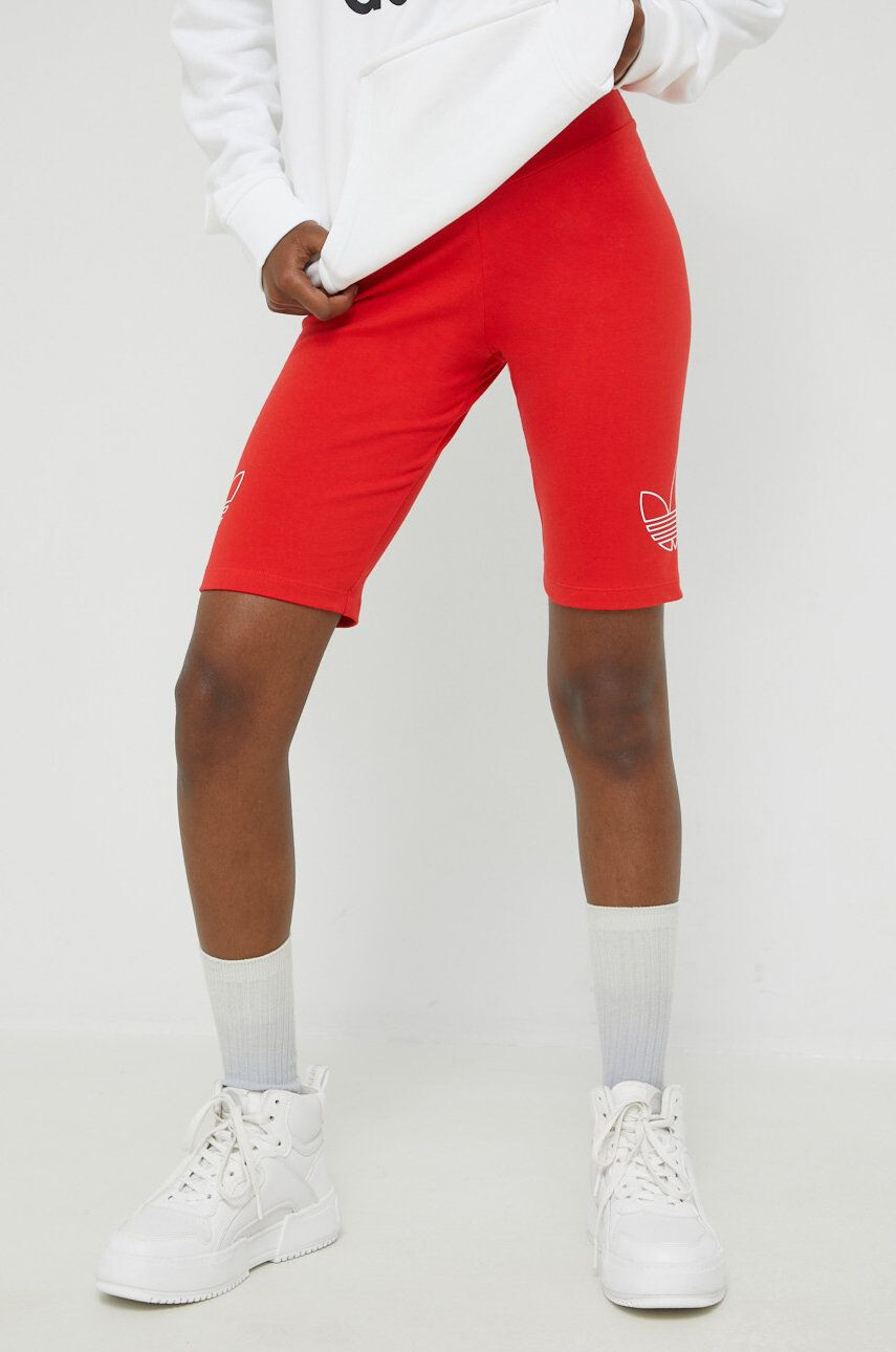 adidas Originals Kraťasy dámské červená barva s potiskem high waist - Pepit.cz