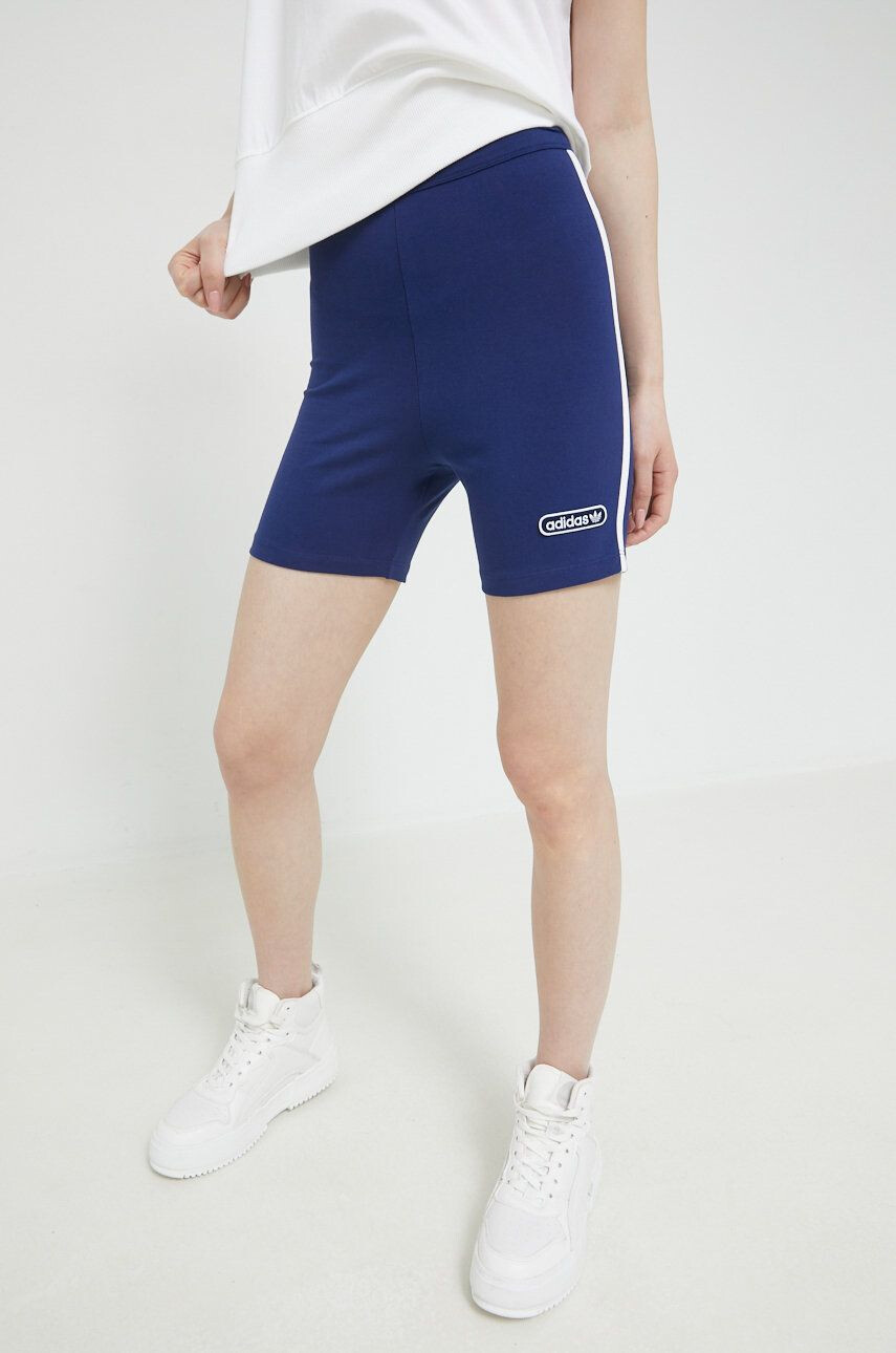 adidas Originals Kraťasy dámské tmavomodrá barva s aplikací high waist - Pepit.cz