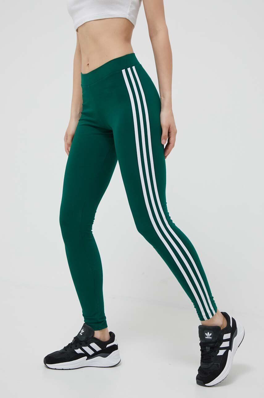 adidas Originals Legíny Adicolor Classics 3-Stripes Leggings dámské zelená barva s aplikací - Pepit.cz