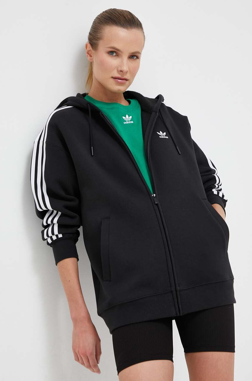 adidas Originals Mikina dámská černá barva s kapucí s aplikací - Pepit.cz