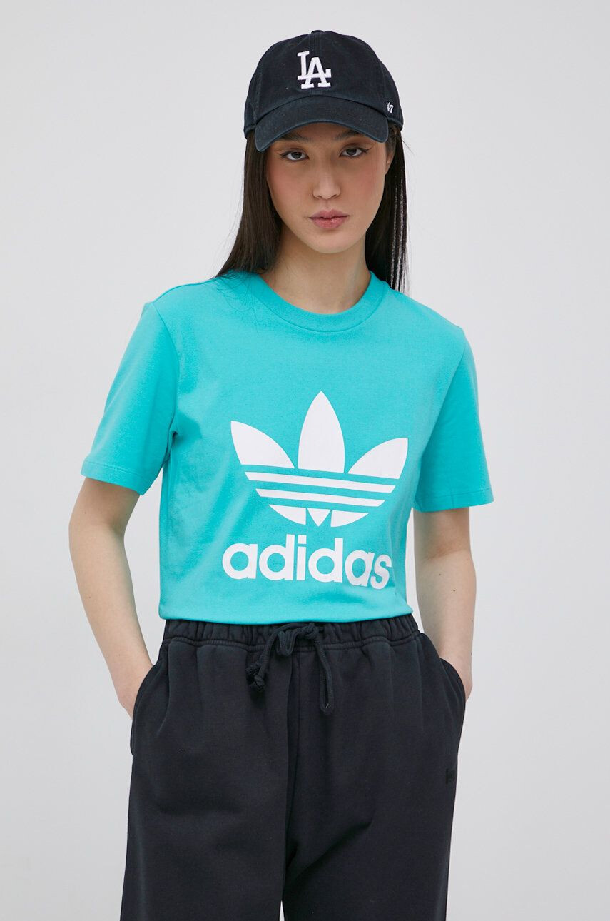 adidas Originals Tričko Adicolor HE6869 dámské tyrkysová barva - Pepit.cz