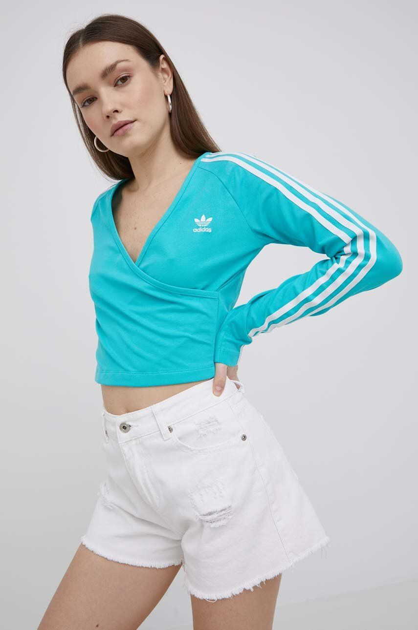 adidas Originals Tričko s dlouhým rukávem Adicolor HE4958 dámské tyrkysová barva - Pepit.cz