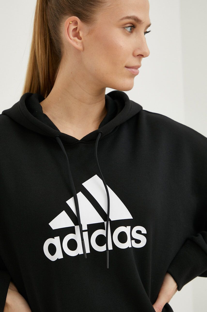 adidas Performance Bavlněná mikina dámská černá barva s potiskem - Pepit.cz