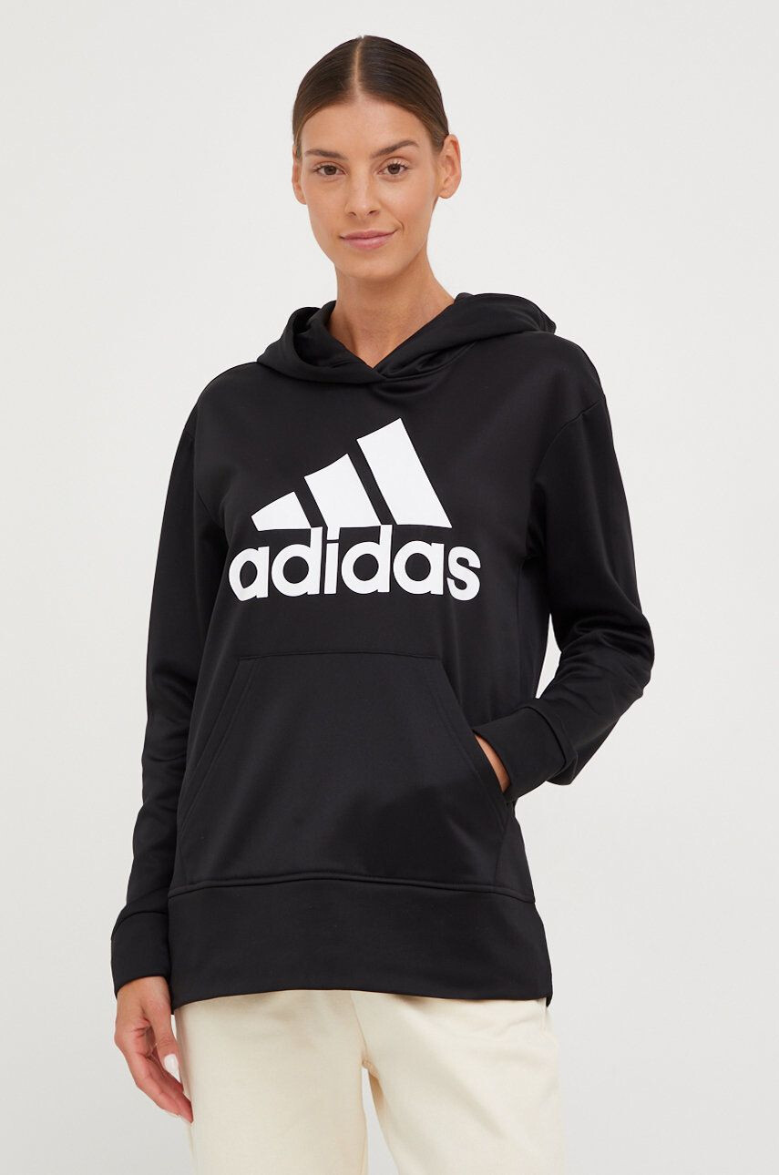 adidas Performance Tréninková mikina Big Logo černá barva s kapucí s potiskem - Pepit.cz