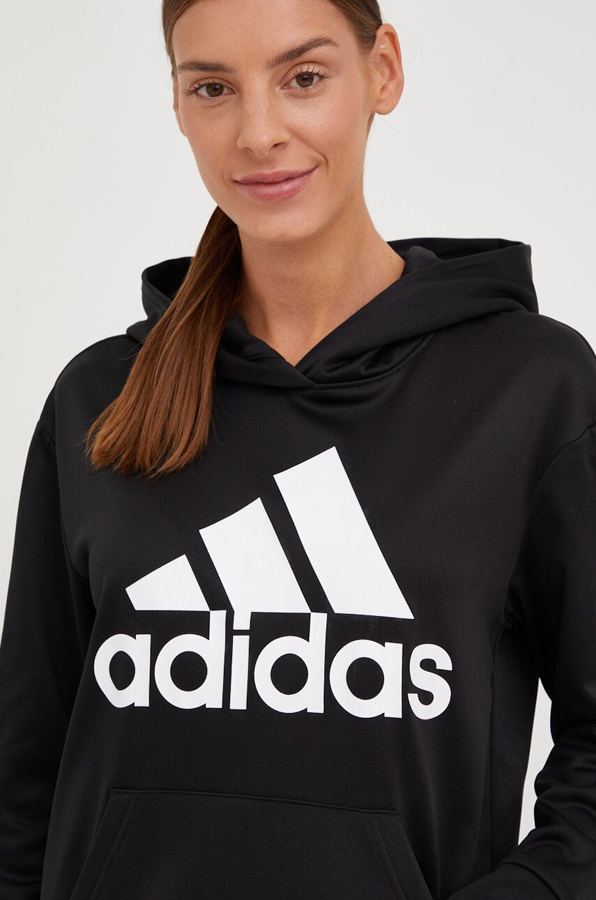 adidas Performance Tréninková mikina Big Logo černá barva s kapucí s potiskem - Pepit.cz