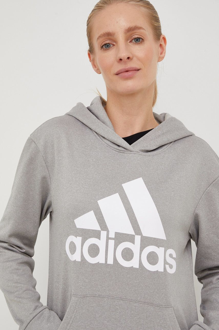 adidas Performance Tréninková mikina Big Logo šedá barva s kapucí s potiskem - Pepit.cz