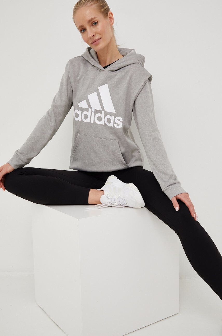 adidas Performance Tréninková mikina Big Logo šedá barva s kapucí s potiskem - Pepit.cz