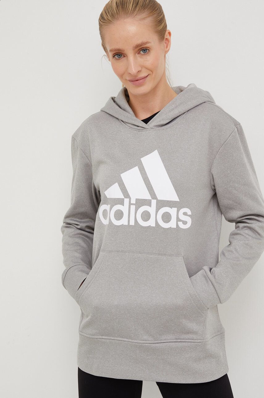 adidas Performance Tréninková mikina Big Logo šedá barva s kapucí s potiskem - Pepit.cz