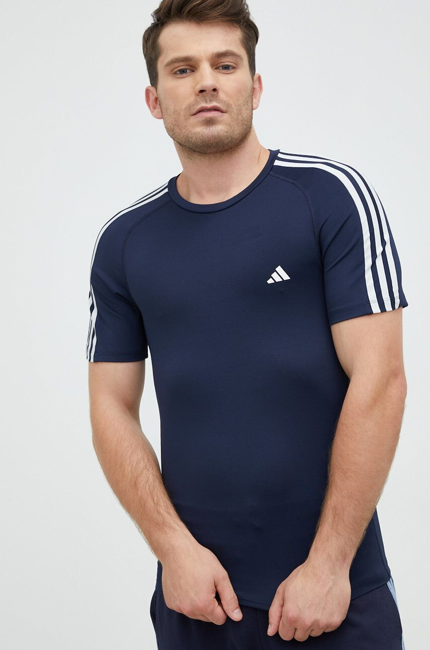 adidas Performance Tréninkové tričko Techfit 3-stripes tmavomodrá barva s potiskem - Pepit.cz