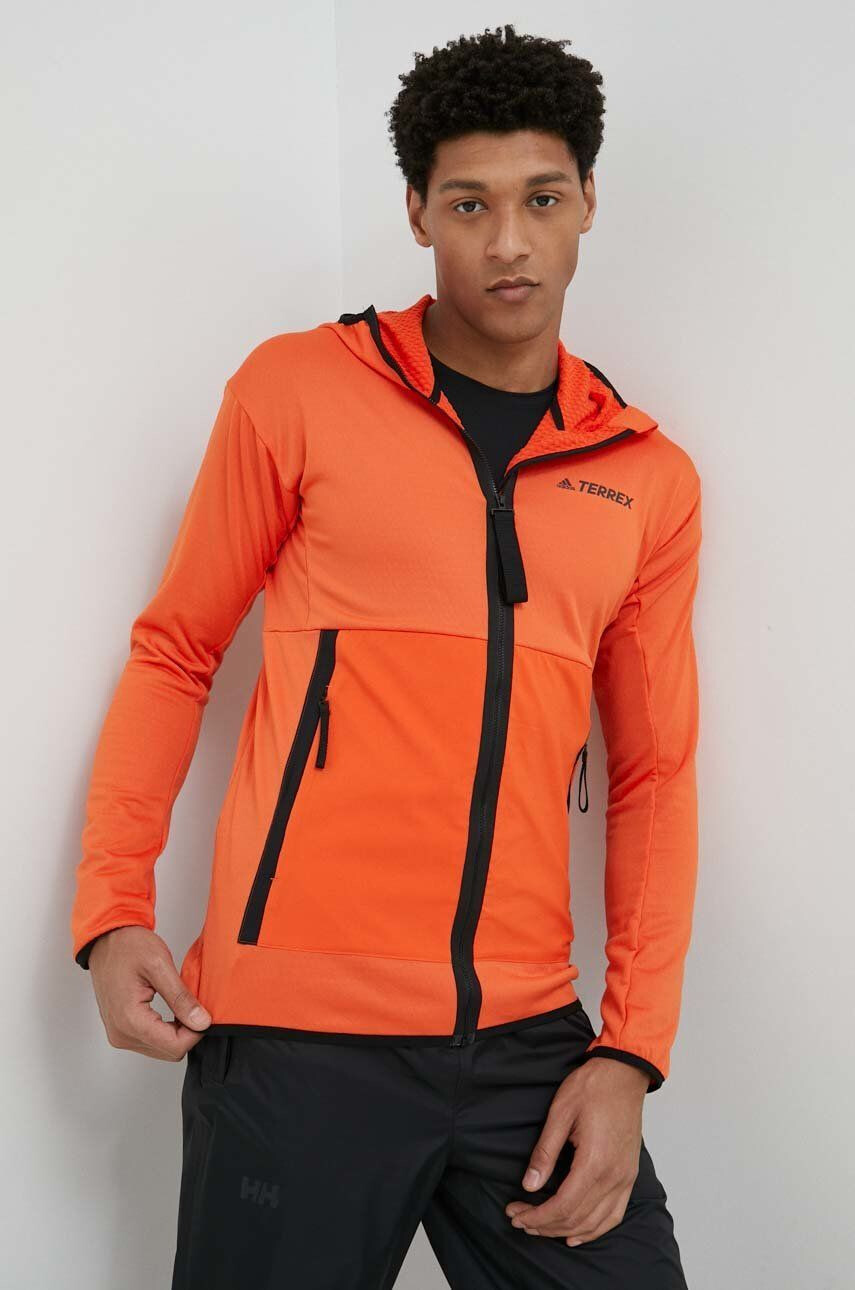 adidas TERREX Sportovní mikina Tech Fleece oranžová barva s kapucí - Pepit.cz