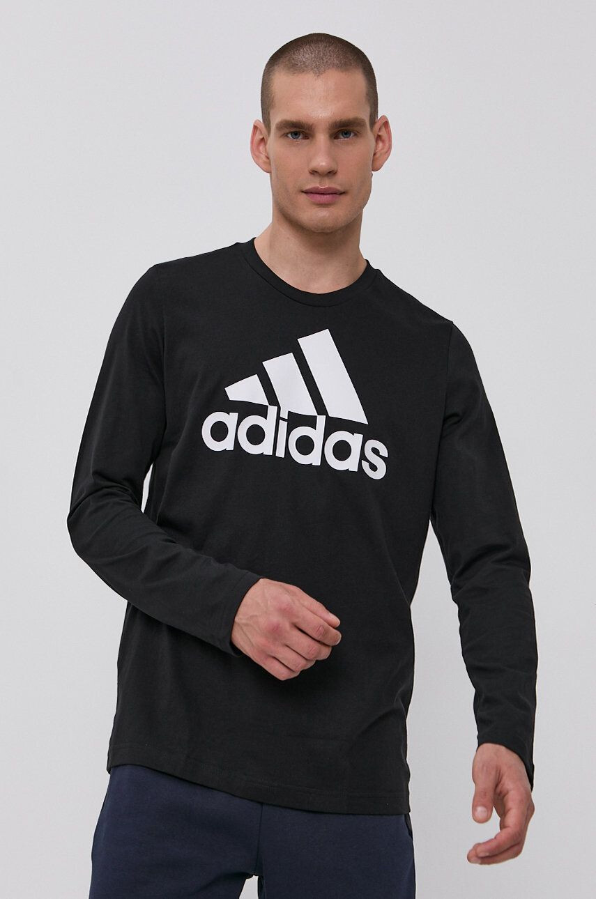 adidas Tričko s dlouhým rukávem GV5274 pánské černá barva s potiskem - Pepit.cz