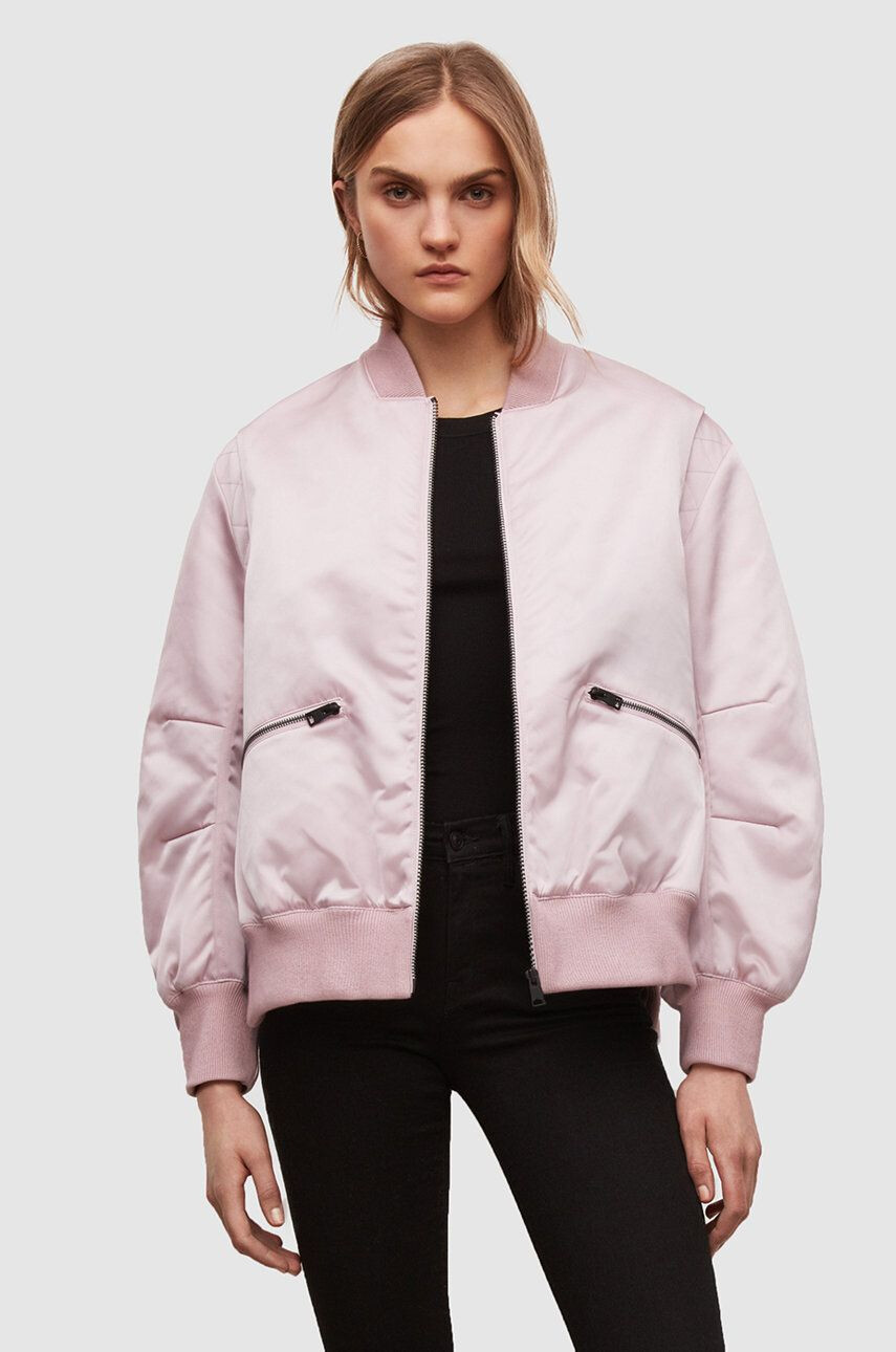 AllSaints Bomber bunda dámský růžová barva přechodná oversize - Pepit.cz