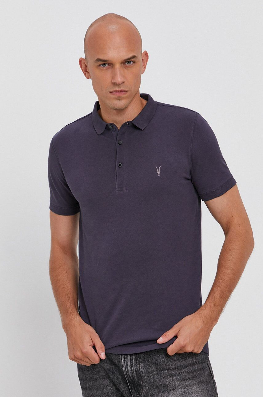 AllSaints Polo tričko pánské šedá barva hladké - Pepit.cz