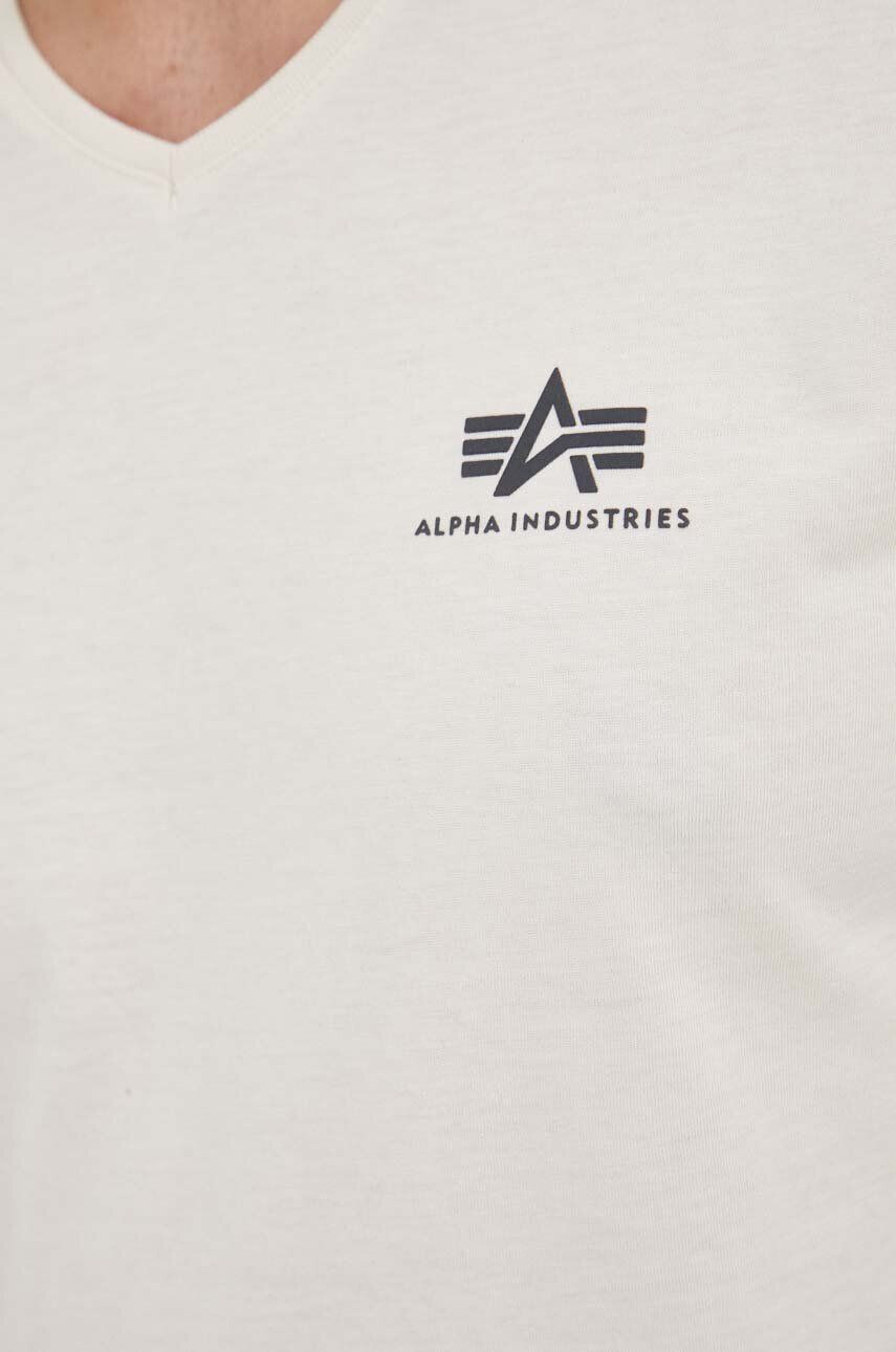 Alpha Industries Bavlněné tričko béžová barva s potiskem - Pepit.cz